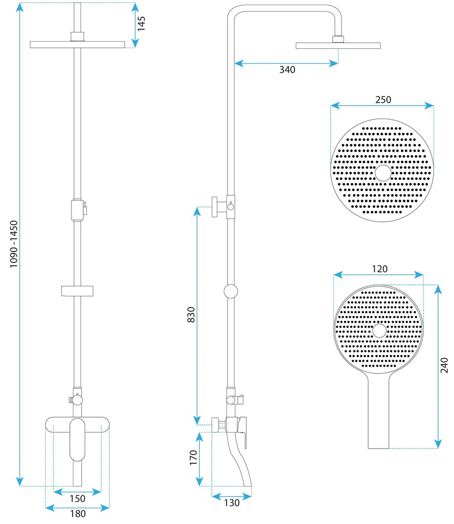 Rea Drop, sprchový set s ručnou a hlavovou sprchou, zlatá matná, REA-P7063