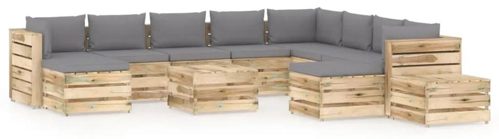 vidaXL 12-dielna sedacia súprava+podložky, zelená, impregnované drevo