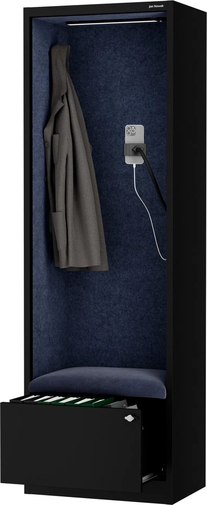 Akustická kabína SALLY MentalBox 600 mm – čierny korpus, tmavomodré sedadlo