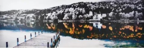 Obraz na plátne Krajina 150x50 cm, čiernobiela/farebná%