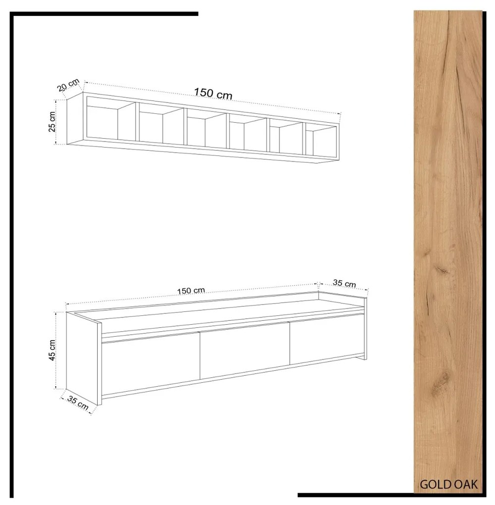 Obývacia stena LICI 150 cm biely/dub