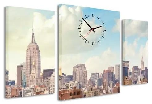 3-dielný obraz s hodinami, NYC Downtown, 95x60cm