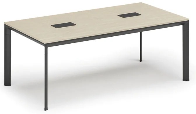 Rokovací stôl PRIMO INVITATION, 200x100 cm, breza + 2x stolná zásuvka TYP III, čierna