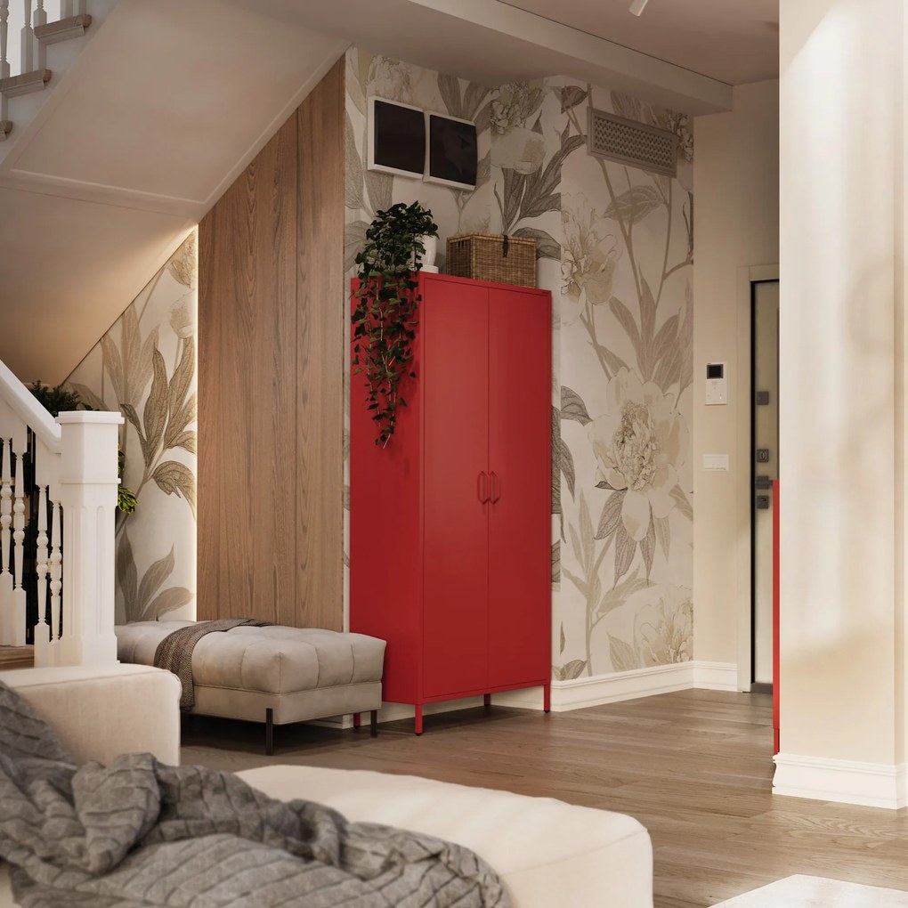 Šatníková skriňa FLAVIO, 800 x 1850 x 450 mm, Modern: červený farba