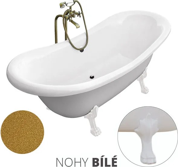 Besco Voľne stojaca vaňa zo sanitárneho kompozitu Amelia Glam Z 190x77 s prepadom BESCO-Typ výpuste: Click-Clack s prepadom, zlatá, BESCO-Nôžky: Čier…