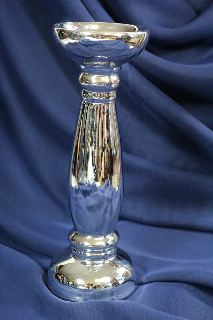 Keramický svietnik - strieborný (v. 27 cm) - moderný štýl