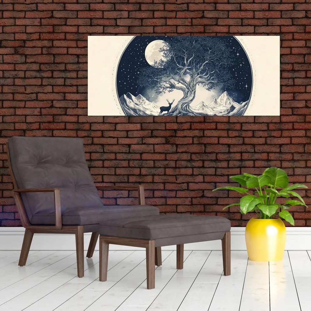 Obraz – Magický strom s jeleňom I. (120x50 cm)