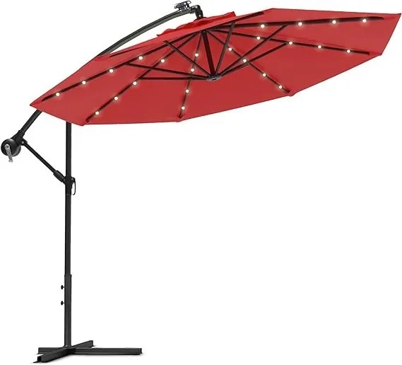 Závesný slnečník s LED solárnym osvetlením BestBerg BBHU-13/300 cm/červená