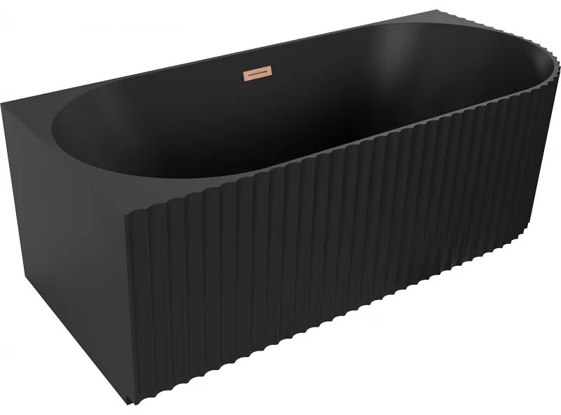 Mexen Gia, voľne stojaca rohová vaňa, drážkovaná, ľavá, 170 x 80 cm, čierna matná, medená matná, 52701708071L-65