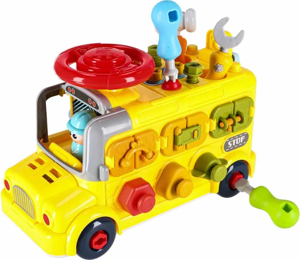 KIK Manipulačný autobus 6v1 – vzdelávacia stavebnica so skrutkami a skrutkovačmi, 3+