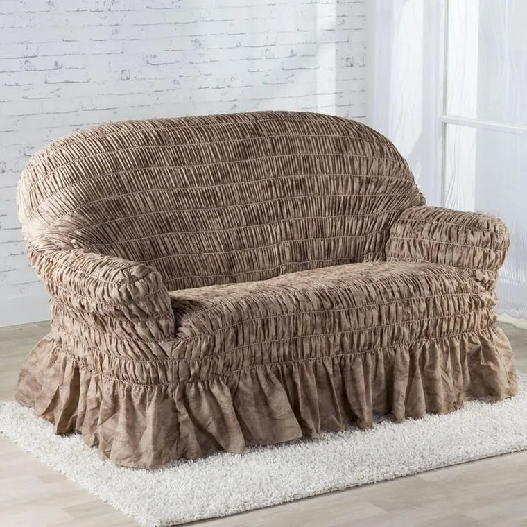 Napínacie poťahy s volánom FIORELA čokoládová kreslo (š. 60 - 110 cm)
