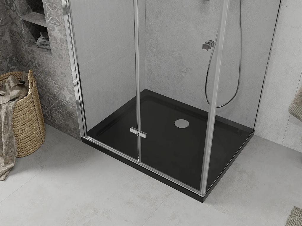 Mexen Lima, sprchový kút so skladacími dverami 100 (dvere) x 90 (stena) cm, 6mm číre sklo, chrómový profil + slim sprchová vanička čierna + chrómový sifón, 856-100-090-01-00-4070
