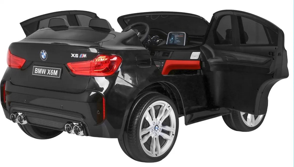 Ramiz BMW X6M XXL pre 2 deti Lakované čierne SUV + diaľkové ovládanie + ekokoža
