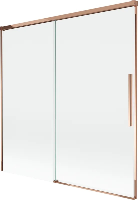 Mexen Rox, 2-krídlová posuvná vaňová zástena 160 x 150 cm, 8mm číre sklo, ružové zlato profil, 8C9-160-001-60-00