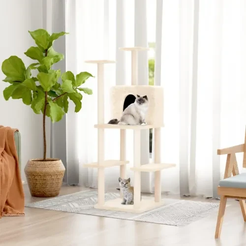 vidaXL Škrabadlo pre mačky so sisalovými stĺpikmi krémové 144,5 cm-