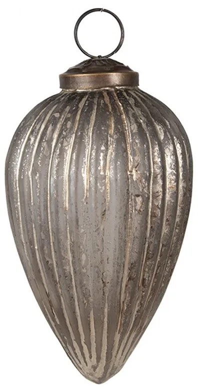 Šedá antik sklenená vianočná ozdoba banka - Ø 7*11 cm