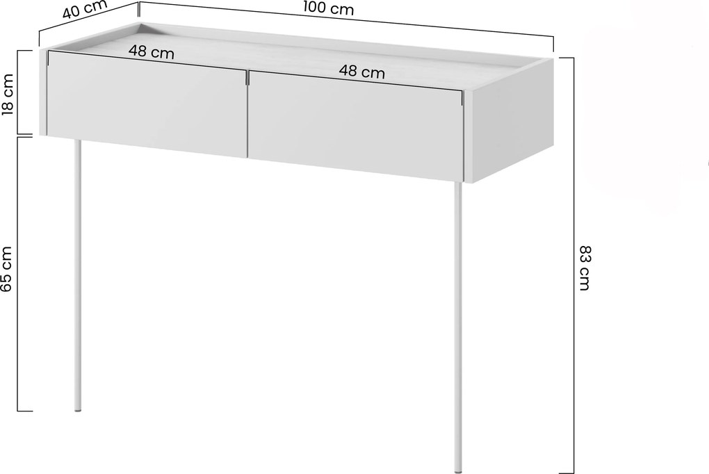 Toaletný stolík Desin 100 cm so zásuvkami a kovovými nohami - olivová / dub nagano - keramická červená / dub nagano