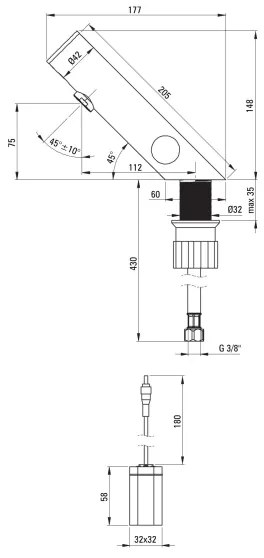 Deante BQR_P29R - bezdotyková umývadlová batéria SENSE 4xAA, leštená oceľ