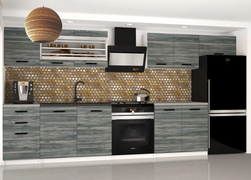 Kuchynská linka Belini 240 cm šedý antracit Glamour Wood s pracovnou doskou Ella2 TOR ELLA2/3/WT/GW1/0/B1