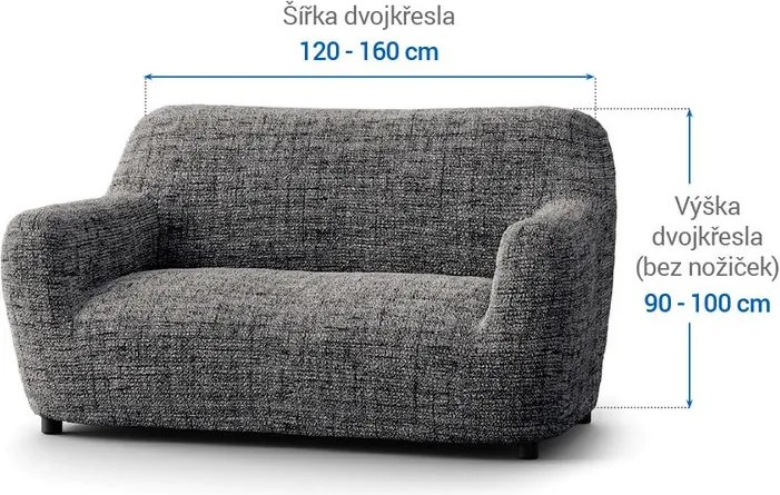 Bielastické poťahy VITTORIA šedá dvojkreslo (š. 120 - 160 cm)
