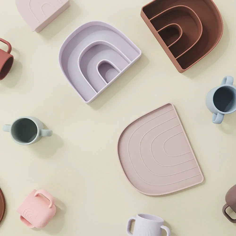 OYOY LIVING Detský tanier a miska Rainbow Plate & Bowl caramel