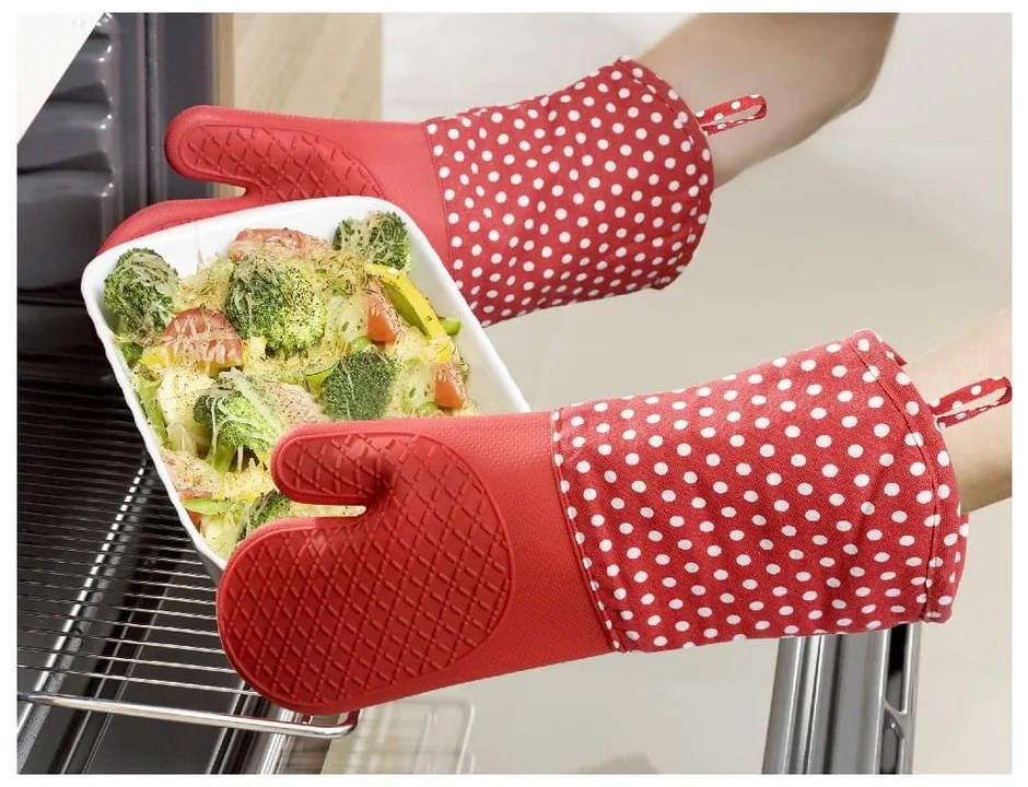Sada 2 červených silikónových chňapiek Wenko Oven Red