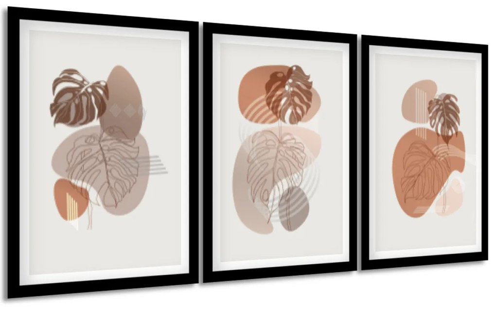 Gario Sada plagátov Jesenná monstera - 3 dielna Farba rámu: Bez rámu, Rozmery: 135 x 63 cm