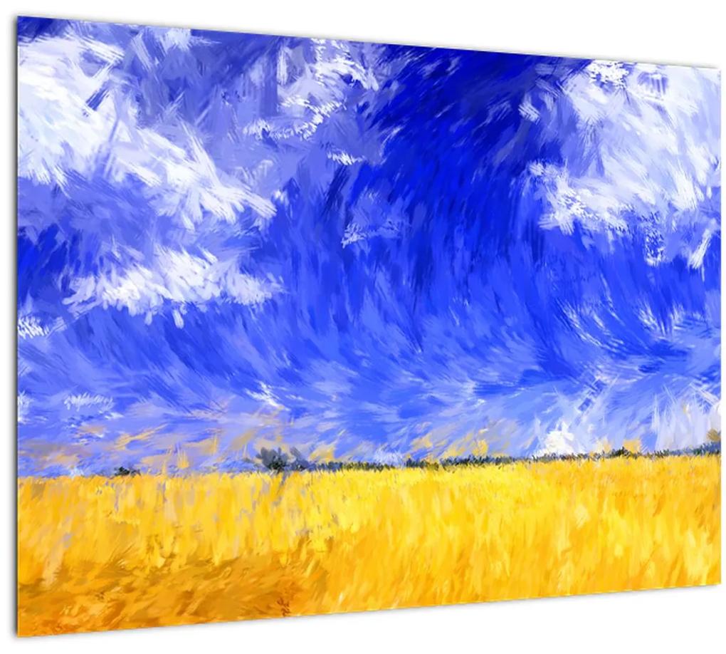 Sklenený obraz - Olejomaľba, Zlaté pole (70x50 cm)