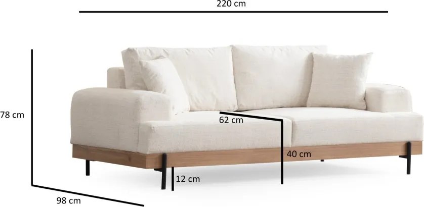Trojmiestna pohovka Eti 220 cm biela/dub prírodný