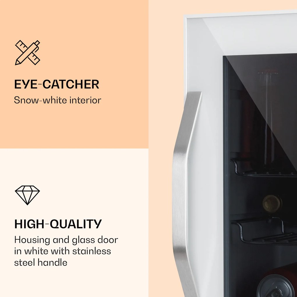 Klarstein Beersafe L Quartz, chladnička, 47 l, 2 police, sklenené panoramatické dvierka, biela