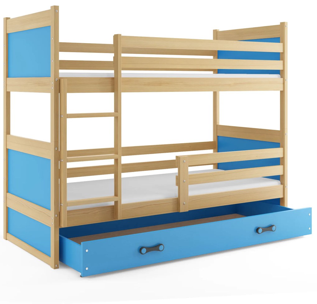 Poschodová posteľ RICO 2 190x90 Borovica - Modrá