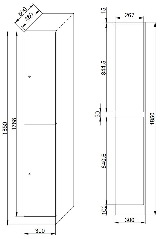 Šatníková skrinka S1 s úložnými boxmi, 2 boxy, 1850 x 300 x 500 mm, kódový zámok, laminované dvere, buk