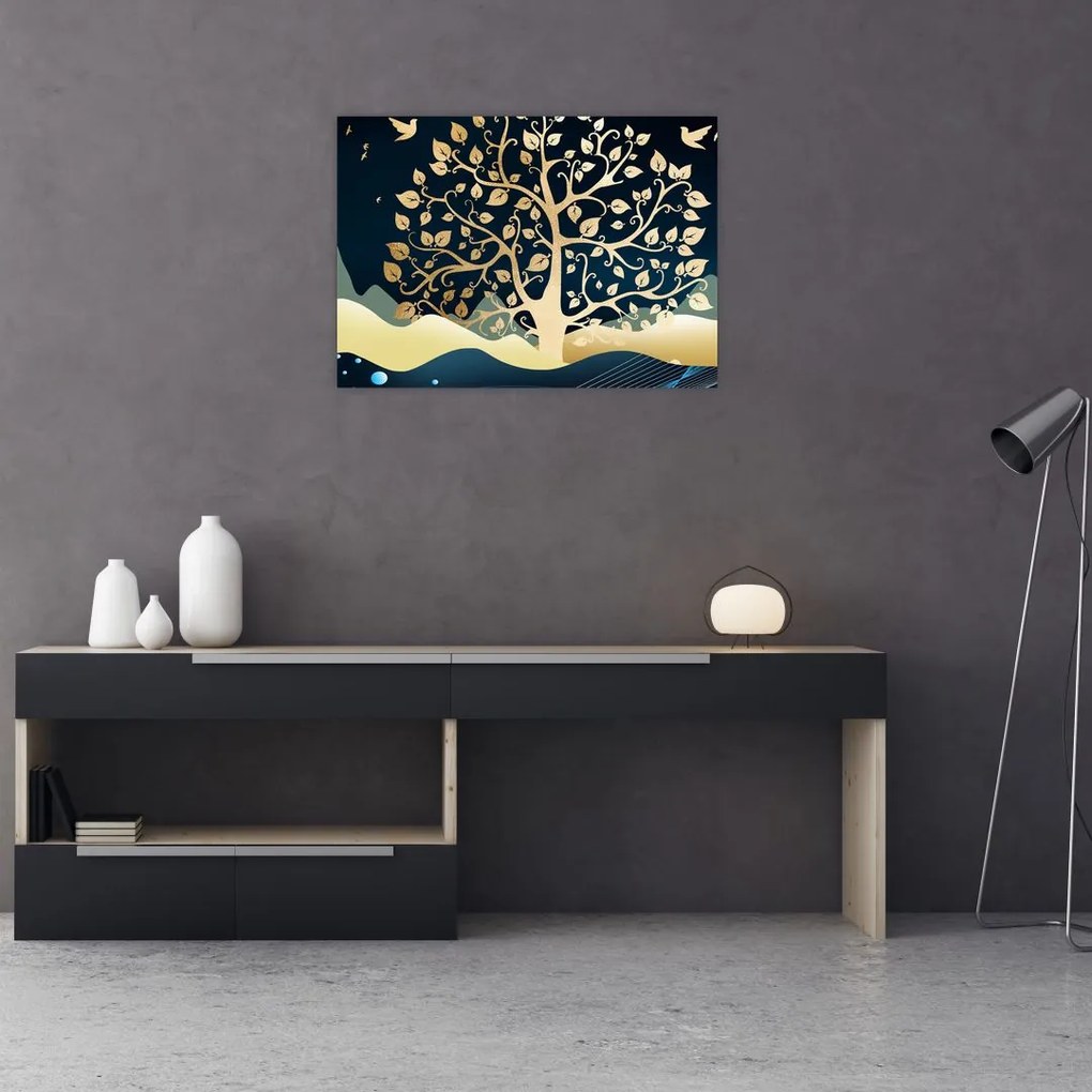 Sklenený obraz zlatého stromu (70x50 cm)
