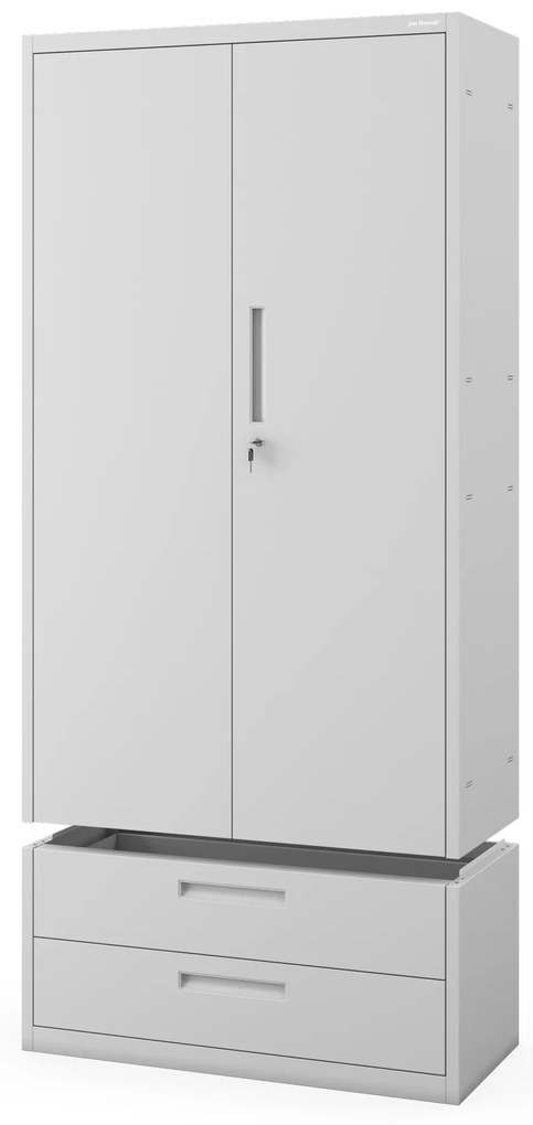 Kovová skriňa MEGAN – sivá, dvojitá zásuvka, 195 cm