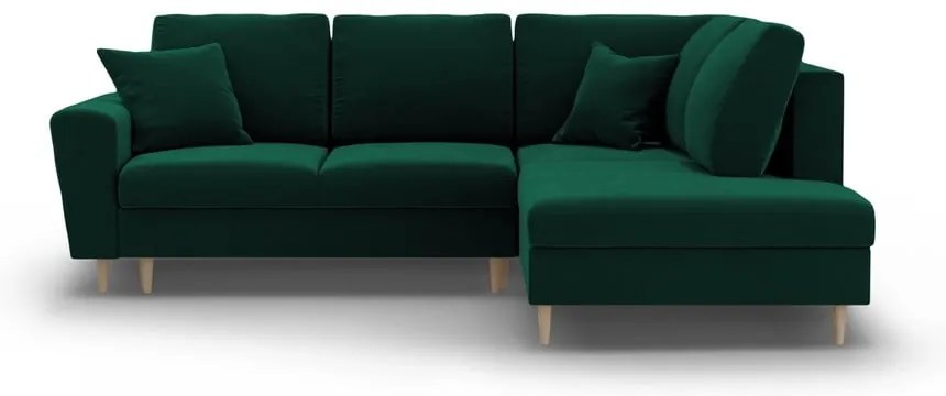 Zelená zamatová rozkladacia/s úložným priestorom rohová pohovka (pravý roh/do L) Kyoto – Cosmopolitan Design