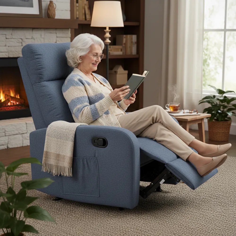 Relaxačné polohovacie TV kreslo FIORE — látka, sivá, nosnosť 130 kg