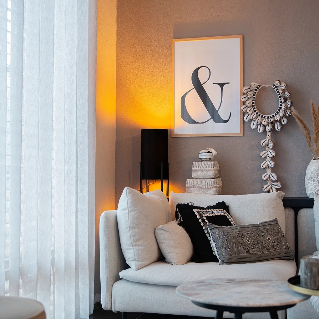 Moderná stolná lampa čierna s čiernym zamatovým tienidlom - Rich