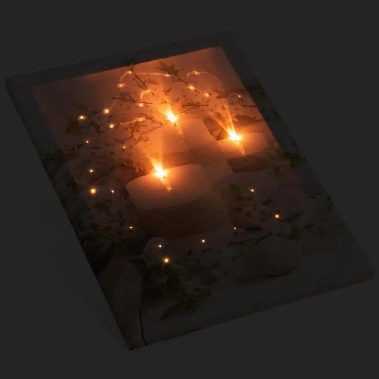 Nexos 86793 Nástenná maľba Horiace sviečky, 3 LED, 30 x 40 cm
