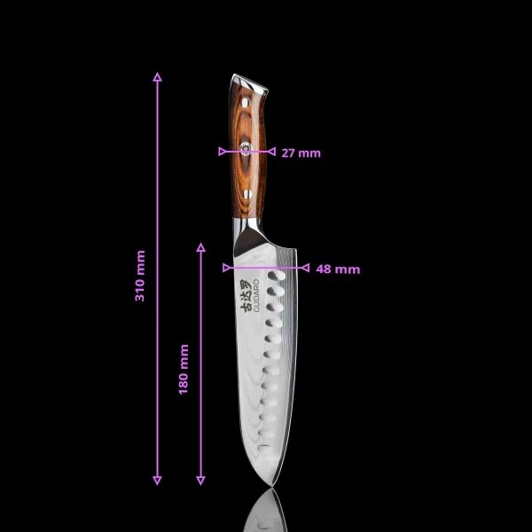 Gudaro - Damaškový Santoku kuchynský nôž FENG 7,5", 67 vrstiev ocele, dĺžka 18 cm