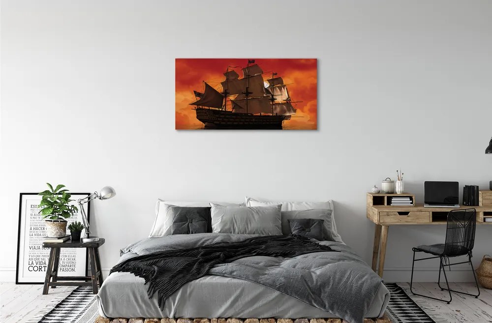 Obraz canvas Loď mora oranžová obloha 120x60 cm