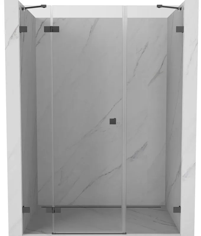 Mexen Lunar, ľavé otočné sprchové dvere 140 cm, 8mm číre sklo, brúsený grafit profil, 834S-140-050-66-00-L