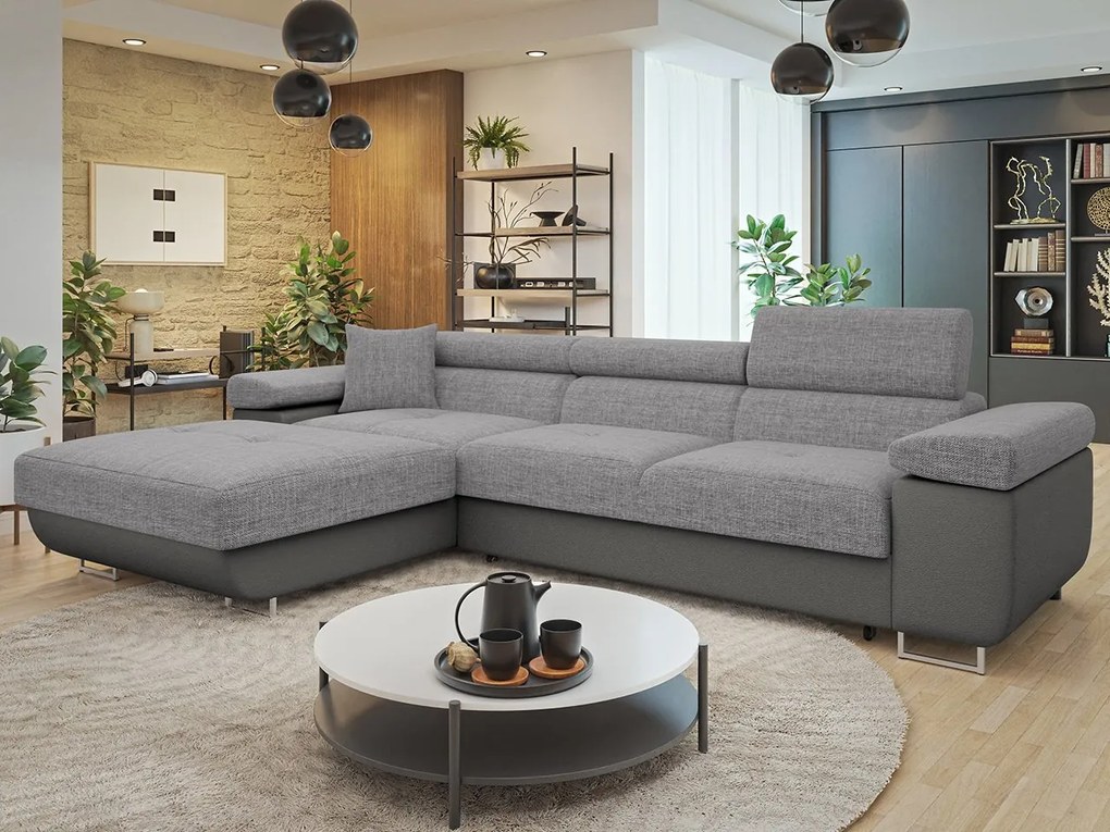 Rohová rozkladacia sedačka v tvare L Torezio Mini, Dostupné poťahy: ekokoža Soft 017 (biela) + Lux 05, Strana: ľavá
