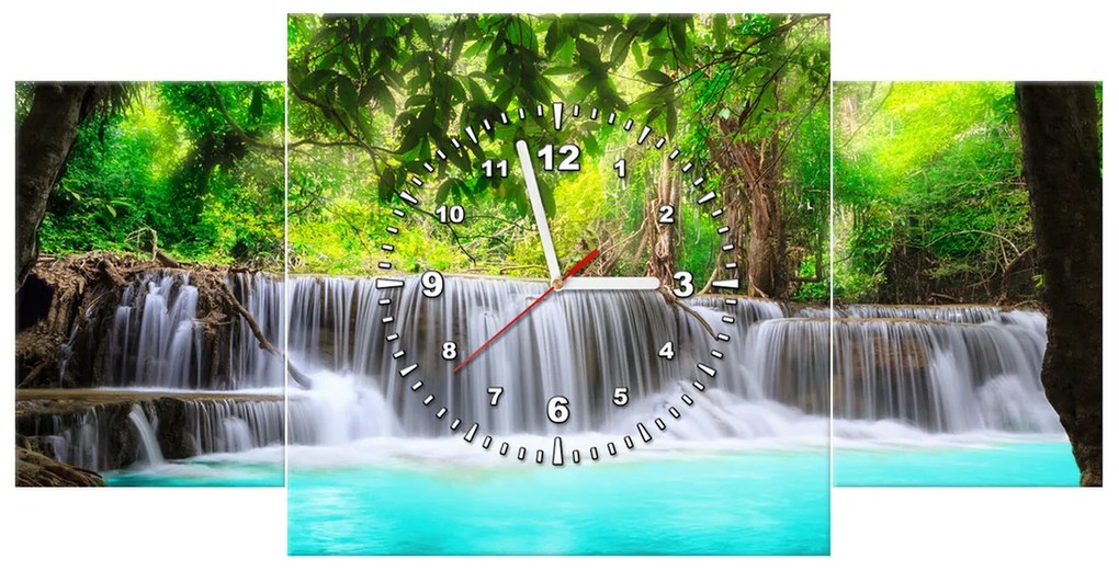 Gario Obraz s hodinami Nádherný vodopád v Thajsku - 3 dielny Rozmery: 100 x 70 cm