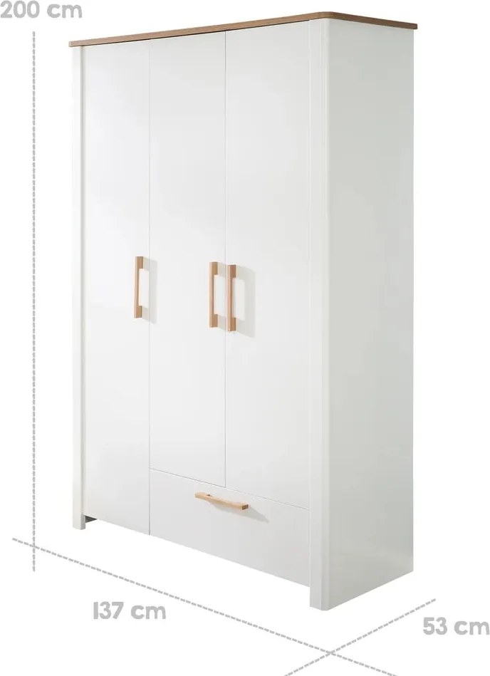 Biela detská šatníková skriňa 139x200 cm Ava – Roba