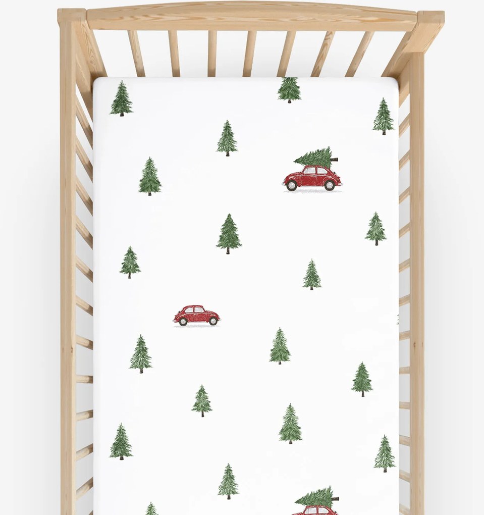 Goldea vianočná bavlnená napínacia plachta do detskej postieľky - cesta pre stromček 70 x 140 cm