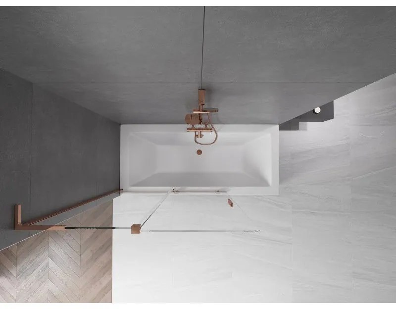 Mexen Velar L, 2-krídlová posuvná vaňová zástena 120 x 150 cm, 8mm číre sklo, ružové zlato, 896-120-003-01-60