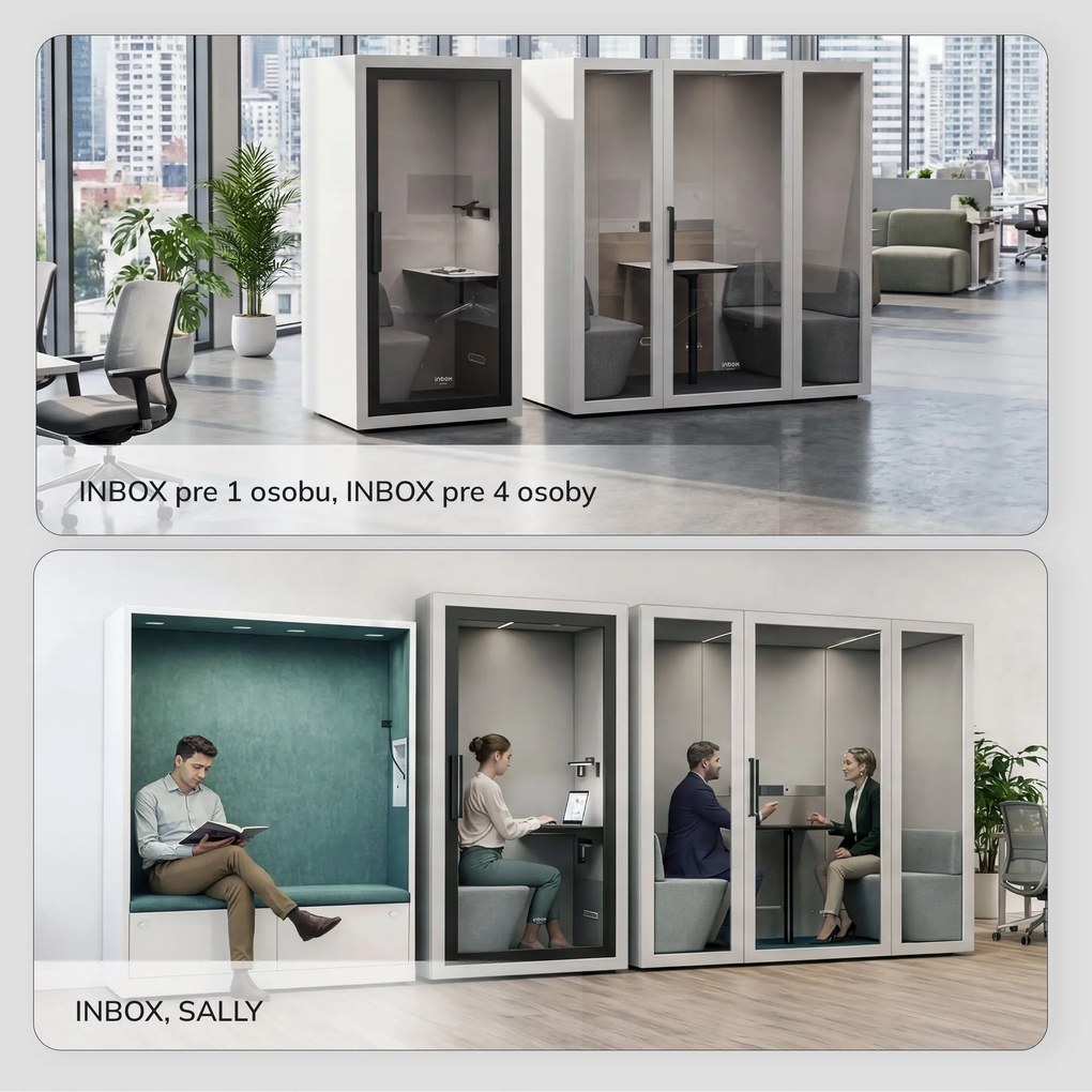 Akustická kancelárska kabína INBOX pre 4 osoby 2200 × 2200 × 1220 mm