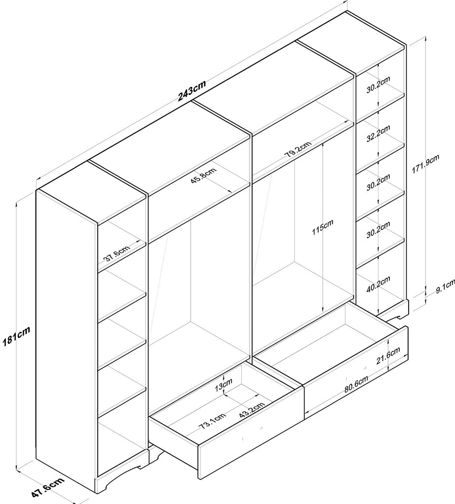 Šatníková skriňa Juraj 243 cm biela/orech