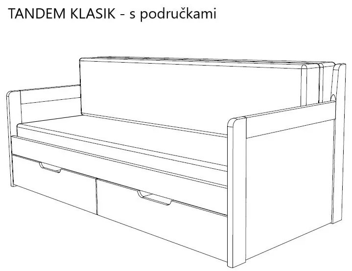 BMB TANDEM KLASIK s roštom a úložným priestorom 90 x 200 cm - rozkladacia posteľ z dubového masívu s ľavou podrúčkou, dub masív