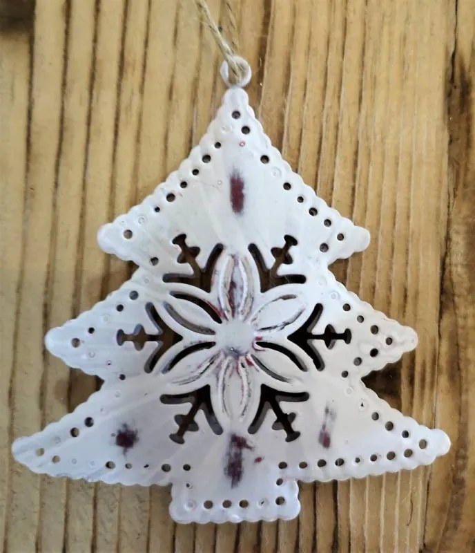 DECOLED Kovová vianočná závesná ozdoba s patinou stromček, vzorovaná